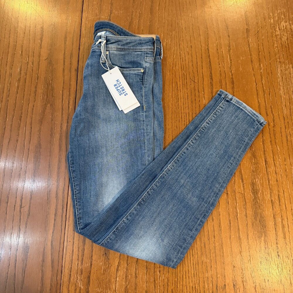 Indie Chic Minimalist Stretch Super Skinny Jeans H&M Denim Blue Low Waist 30
